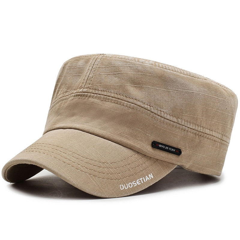 Retro Cotton Military Cap For Men Women Flat Top Military Hats Bone Baseball Cap Outdoor Adjustable Army Men's Cap