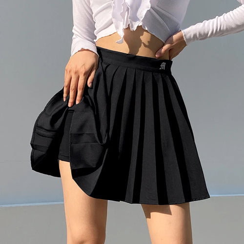 Load image into Gallery viewer, Casual White Letter Embroidery High Waist Woman Skirts Summer Fashion Pleated Skirt Short Girls Mini Skirt
