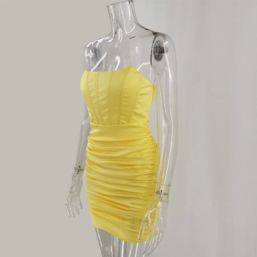 Load image into Gallery viewer, Satin Strapless Ruched Dress For Women Summer Off-shoulder Sleeveless Bodycon Party Clubwear Mini Dresses Vestidos
