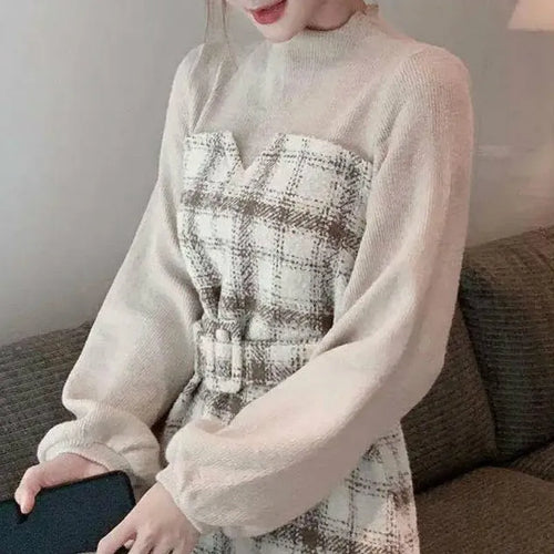 Load image into Gallery viewer, Korean Dress Plaid Fashion Women Spring Autumn Korean Fashion Elegant Dresses for Women Long Sleeve Dress
