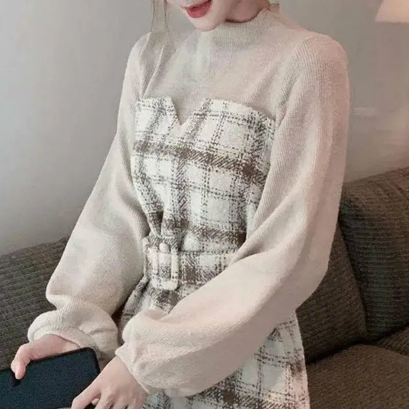 Korean Dress Plaid Fashion Women Spring Autumn Korean Fashion Elegant Dresses for Women Long Sleeve Dress