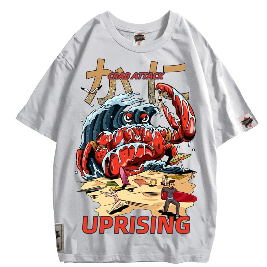 Crab Attack Short Sleeve T-shirt Personality Street Original Brand Hip Hop Punk men anime T shirt Print plus size