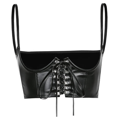 Load image into Gallery viewer, Streetwear Gothic Dark PU Leather Crop Top Women Hook Lace Up Punk Style Tank Top Cummerbunds Corset Tops To Wear Out
