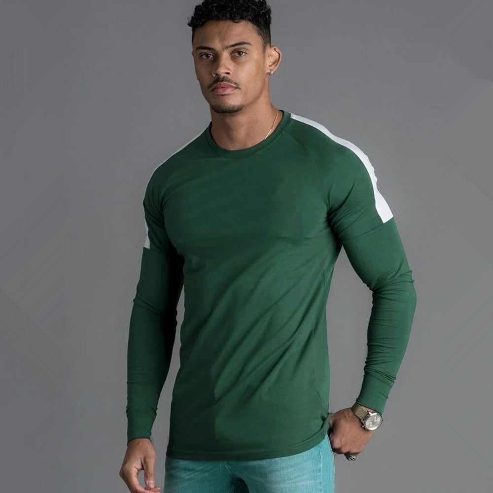 Casual Slim Long sleeves t shirt Men Gym Fitness Bodybuilding Cotton T-shirt Male Jogger Workout Black Tees Tops Fashion Clothes