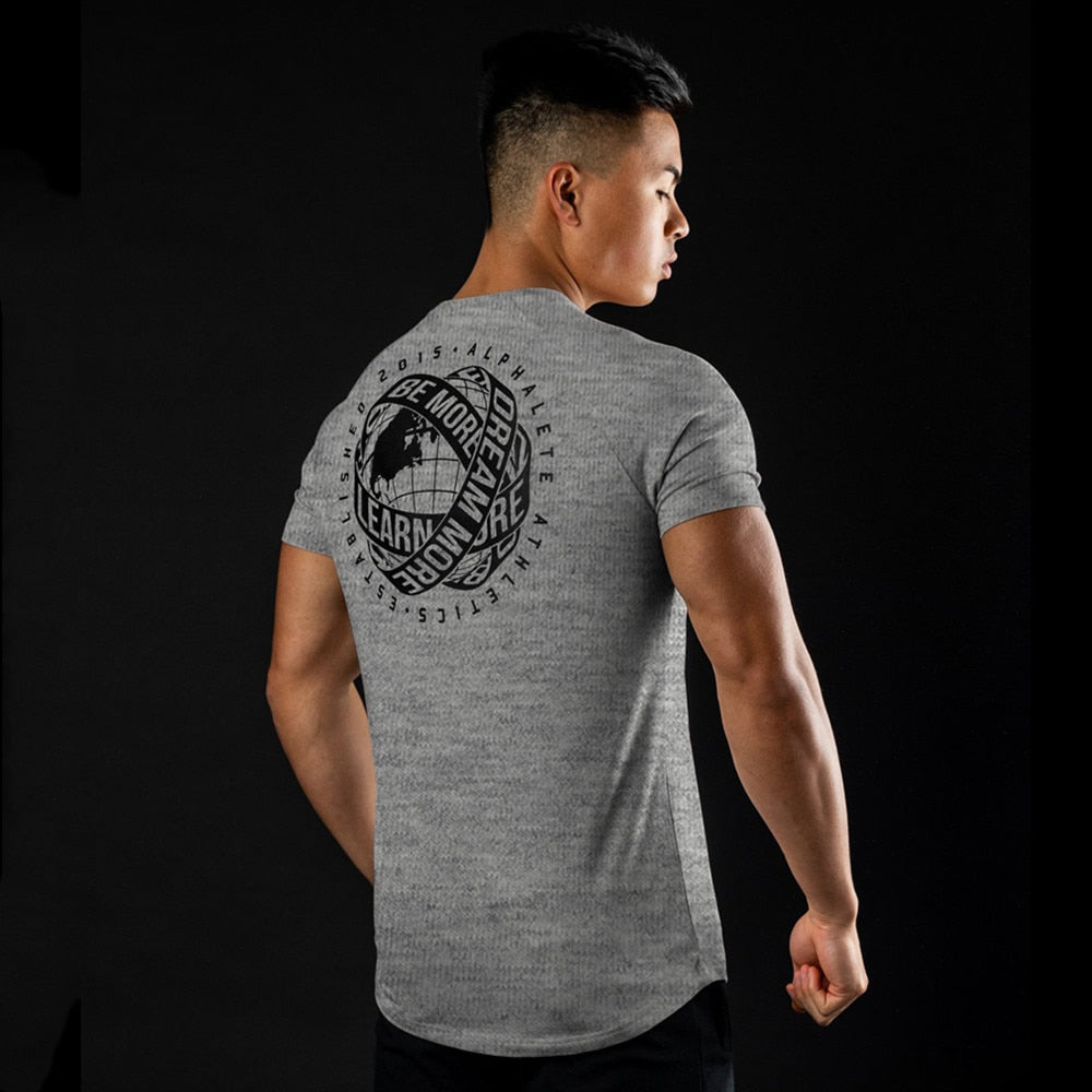 Summer Casual Print T-shirt Men Cotton Short Sleeve Shirt Male Gym Fitness Bodybuilding Sport Skinny Tee Tops Training Clothing