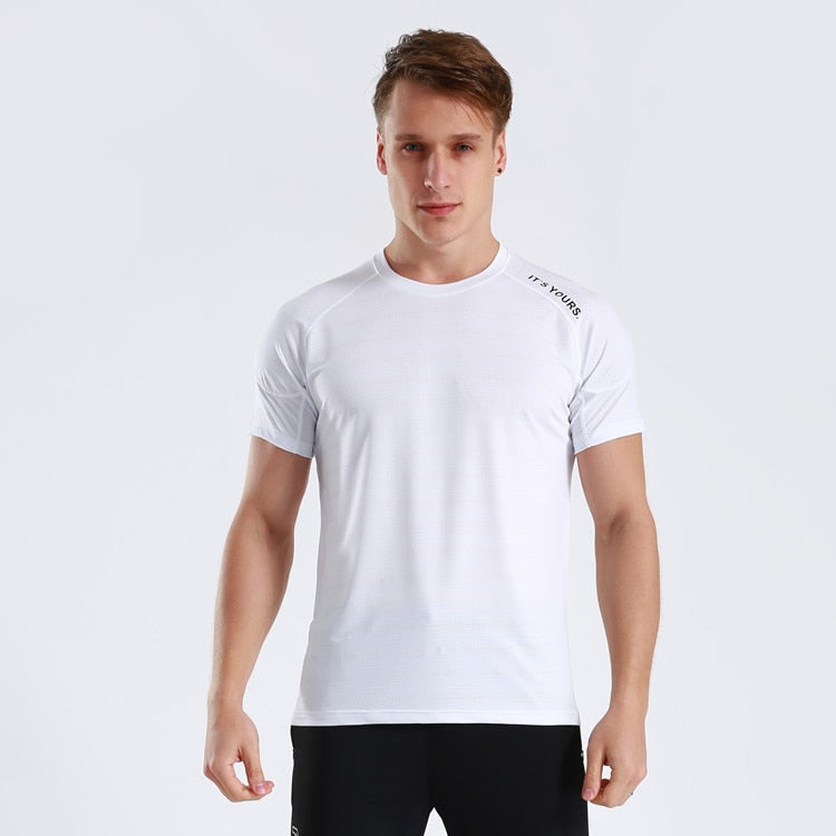 Quick Dry Men Running T-Shirts Gym Fitness Workout Jogging Sports Short Sleeve Top Compression Sportswear Male Jersey Breathable