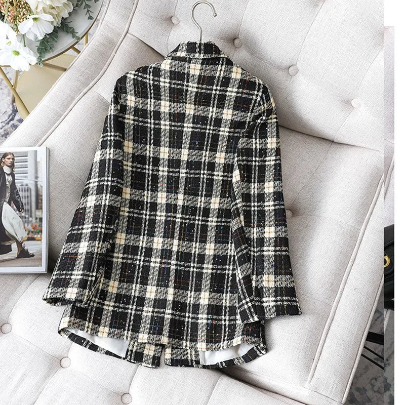 Stylish Jacket Coat Formal Blazers Lady Office Work Suit Manual Sequins Jackets Slim Plaid Outerwear Women Elegant Blazer Female