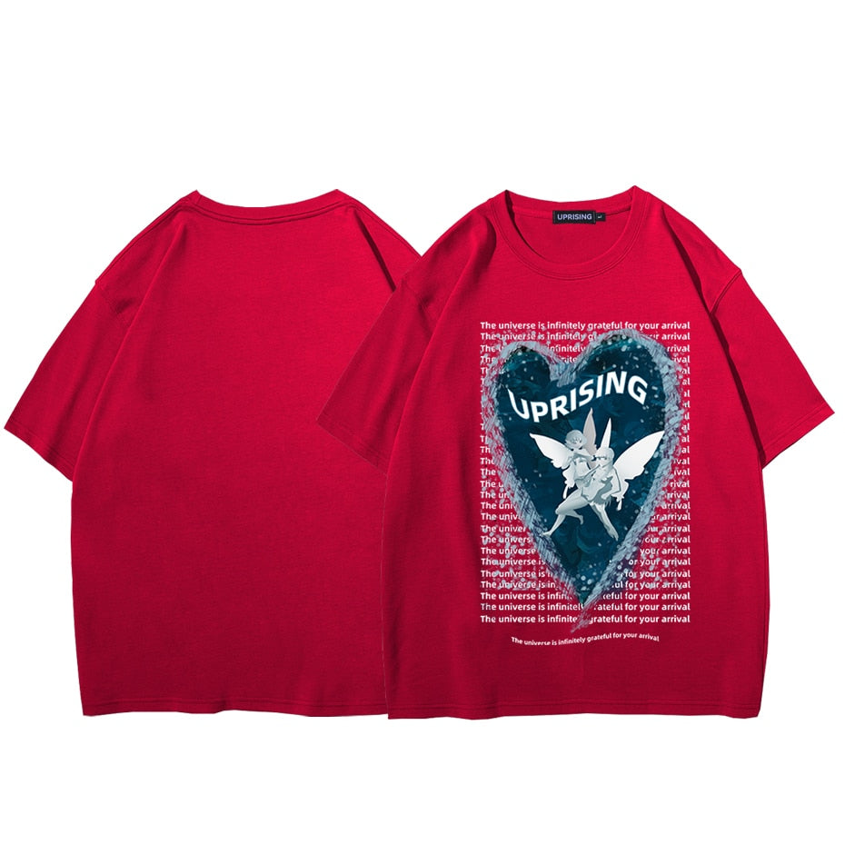 Hip Hop Streetwear Oversize T-shirt Angel Boy Thinking Letter Print T-shirt Mens Harajuku Cotton Short Sleeve Tops Tees