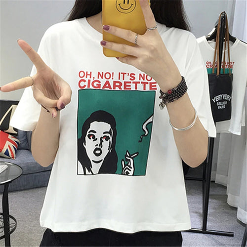 Load image into Gallery viewer, Summer Women&#39;s T-shirts New Harajuku Personality Printed Short-sleeved Students Top Loose Slim White T-shirt Female S-XL
