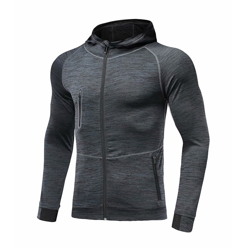 Men Fitness Sport Jacket Gym Running Hoodies Male Sportswear Workout Coat Jogging Hooded Shirt Outdoor Sweatshirt MMA Dry Fit