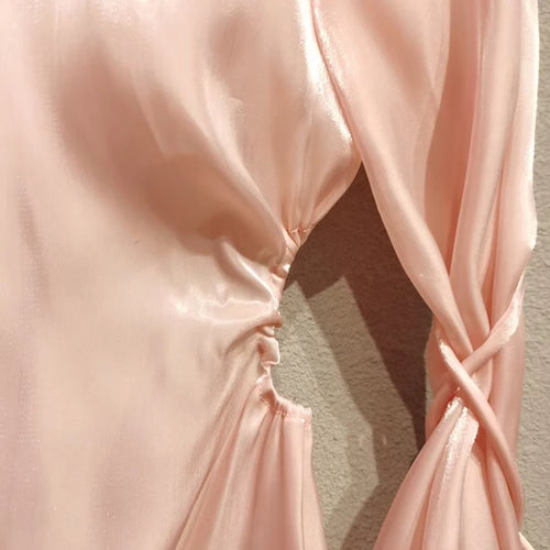 Load image into Gallery viewer, Sexy Pink Cut Out Women&#39;s Shirt Lapel Long Sleeve Korean Gathered Waist Fashion Woman Blouses Autumn Style
