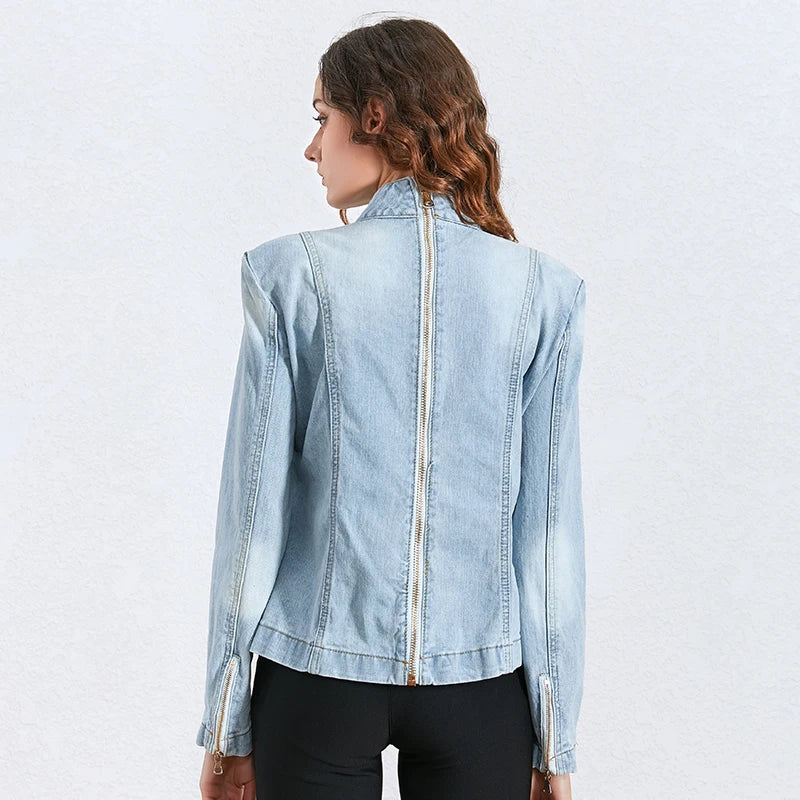 Elegant Bowknot Jacket Shirt For Women Stand Collar Long Sleeve Patchwork Zipper Slim Casual Jackets Female Fashion