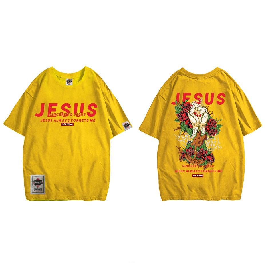 Tshirts Men Hipster Summer Tops Tees Funny Jesus Aliens UFO Print Short Sleeve T Shirts Hip Hop Casual Streetwear