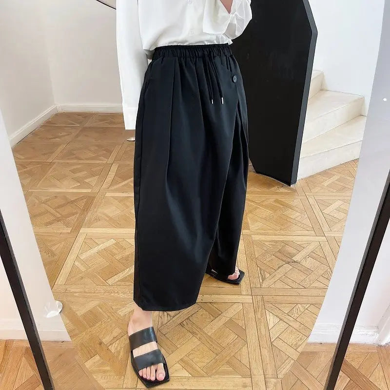 Summer Loose Wide Leg Pants For Men Japan Korean Trend Temperament Fashionable Black Ankle Length Pants 9Y6986