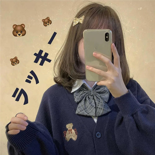 Load image into Gallery viewer, Women Sweater Vintage Y2k Loose Knitted Cardigan Bear Embroidery Jumper 2025 Japan Korean V-neck Casual Coat Jackets
