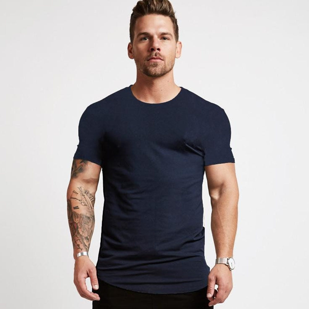 Solid Casual Cotton T-shirt Men Gym Fitness Workout Skinny Short Sleeve Shirt Male Bodybuilding Sport Tee Tops Summer Clothing