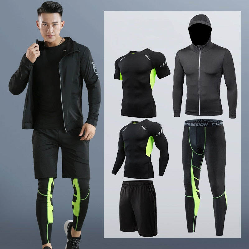 Men's Tight Fitness Sports Training Suits High Elastic Quick Dry Gy