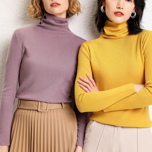 Load image into Gallery viewer, Black Pullovers For Women Turtleneck Long Sleeve Solid Minimalist Slim Knitwear Female Fashion Fall
