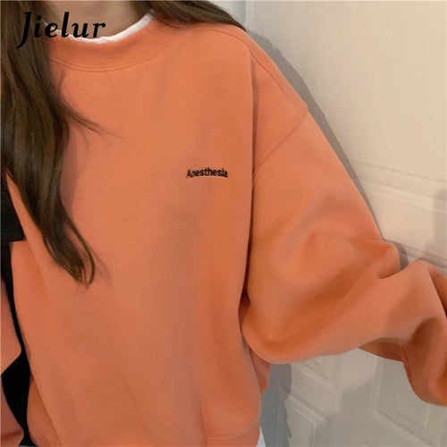 Load image into Gallery viewer, Orange Gray Sweatshirt Women M-XL Fake Two Piece M-XL Size Hoodie Female Loose Korean Fleece Streetwear Letter Embroidery
