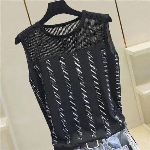 Load image into Gallery viewer, Women&#39;s Short Sexy Top Basic Tanks Hollow Out Shiny Sleeveless Tops Vest 2021 Summer Slim Open Back Vest Ladies Clothing Vest
