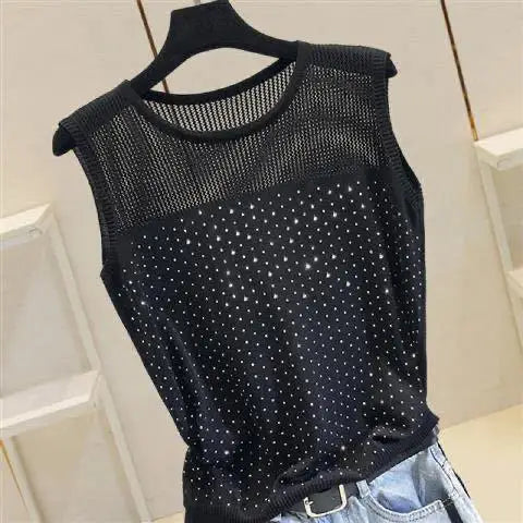 Load image into Gallery viewer, Women&#39;s Short Sexy Top Basic Tanks Hollow Out Shiny Sleeveless Tops Vest 2021 Summer Slim Open Back Vest Ladies Clothing Vest
