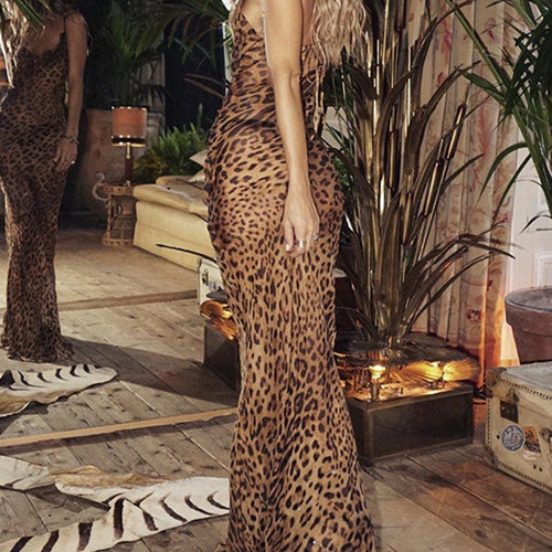 Load image into Gallery viewer, Sexy V Neck Leopard Party Dress Women Spaghetti Strap Backless Slim Maxi Dress Summer Chiffon Long Beach Dress Vestidos
