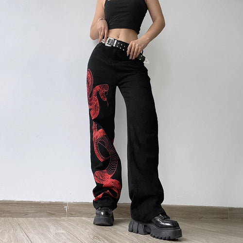 Load image into Gallery viewer, Chinese Style Vintage Dragon Printed Black Baggy Jeans Streetwear Grunge High Waist Pants Women Jeans Hip Hop Capris
