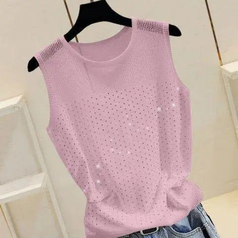 Load image into Gallery viewer, Women&#39;s Short Sexy Top Basic Tanks Hollow Out Shiny Sleeveless Tops Vest 2021 Summer Slim Open Back Vest Ladies Clothing Vest
