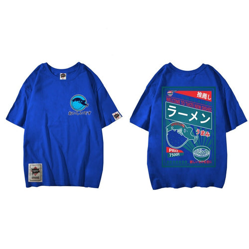 Load image into Gallery viewer, Japanese Harajuku T-Shirt Men Summer Hip Hop T Shirts Dolphin Noodle Ship Cartoon Streetwear Tshirts Short Sleeve Top Cotton
