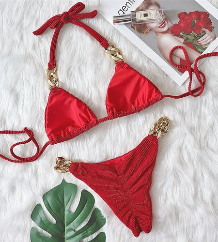 Sexy Glint Bikini 2024 Thong Bathing Suit for Women Brazilian Bikini Set Halter Swimwear Blue Push Up Swimsuit