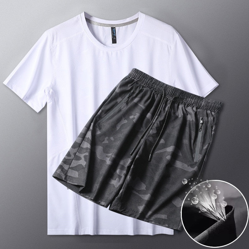 Men's Ice Silk T-shirt Shorts Breathable Stretch Quick Dry Short Sleeve Leisure Fitness Golf Football Basketball Cycling Sports