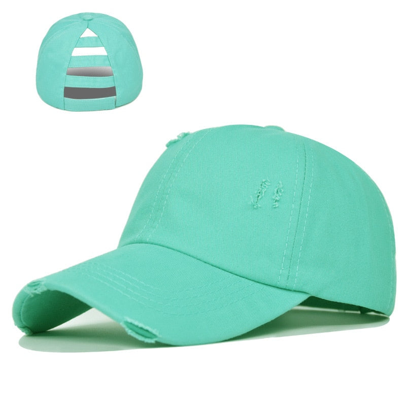 Washed Hole Baseball Cap Spring Solid Sunhat Men Women Summer Cotton Snapback Caps Hip Hop Fishing Hat Retro Ponytail Visor