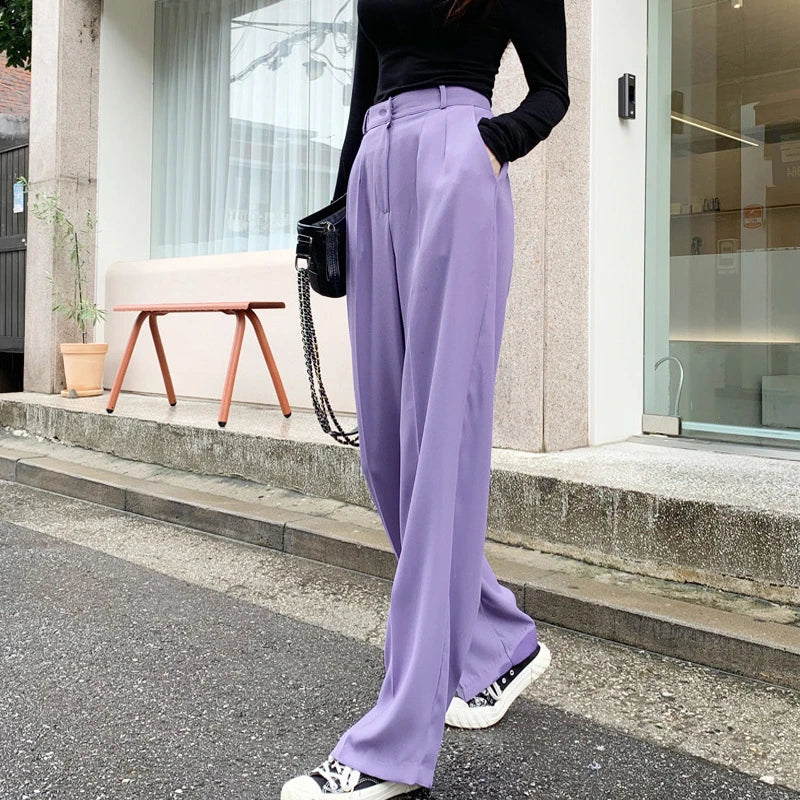 Casual Full Length Pants For Female High Waist Loose Pleated Wide Leg Pants For Female Fashion Summer Clothing