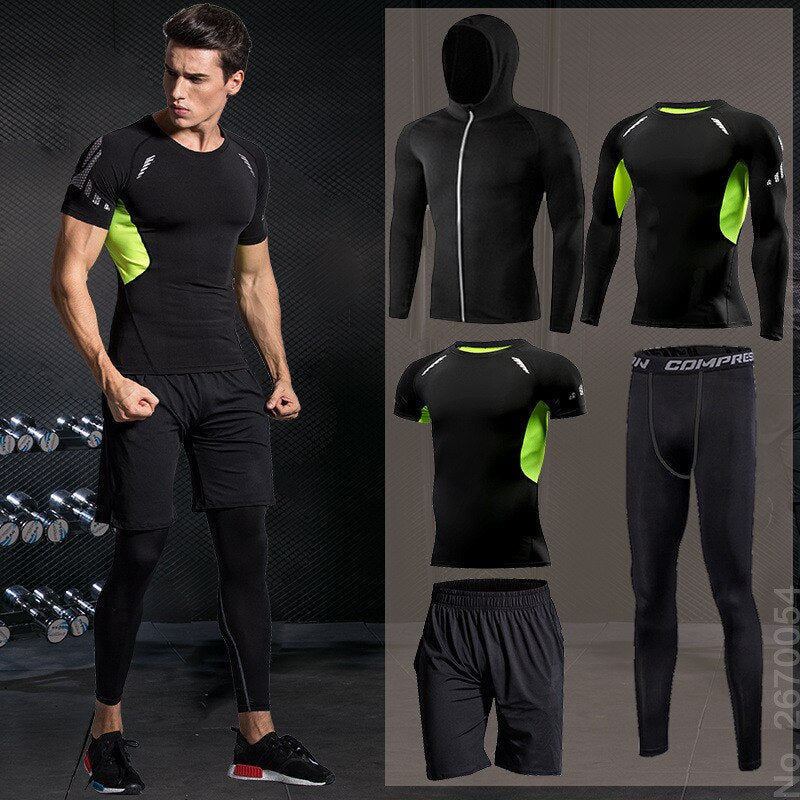 Gym Tight Running Set for Men's Sport Suit Outdoor Jogging Sports Clothing Men Fitness Sportswear Dry Fit Training Tracksuit MMA