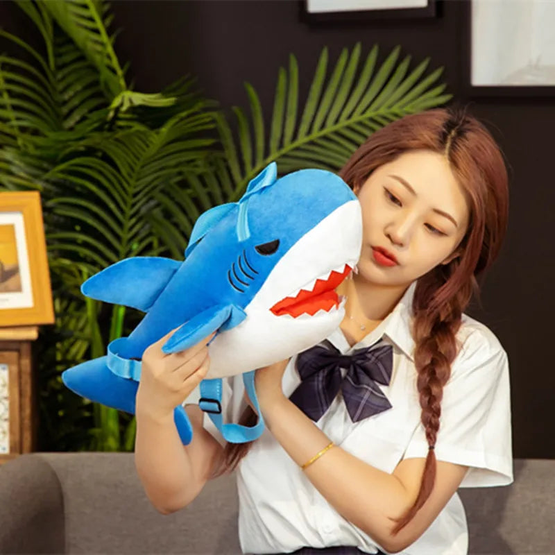 1pc 50cm Kawaii Shark Backpack Plush Pillow Stuffed Soft Animal Dolls Nice Birthday Gift for Girls Baby Dolls