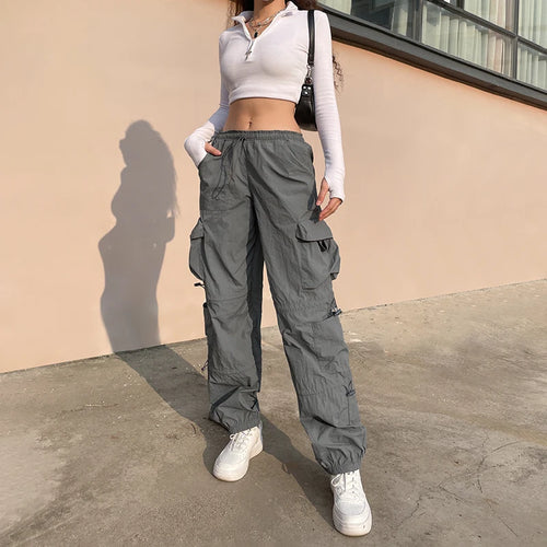 Load image into Gallery viewer, Streetwear Drawstring Big Pockets Hip Hop Trousers Low Rise Pants Solid Casual Joggers Baggy Harem Pants Female Fall
