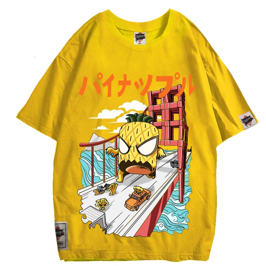 Men Pineapple Hip Hop T Shirt Japanese Harajuku attack Monster T-Shirt Streetwear Summer Tops Tees Cotton Tshirt Oversized