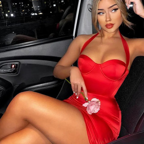 Load image into Gallery viewer, Satin Backless Mini Dress Women Summer New Sexy Sleeveless Dresses Female Bodycon Skinny Party Clubwear Vestidos
