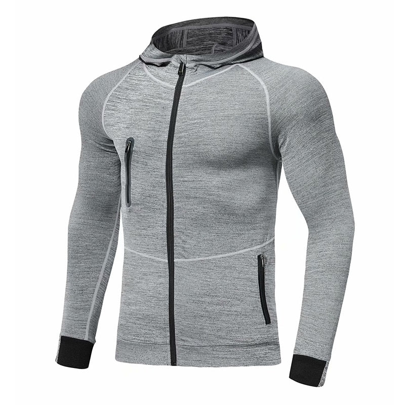 Hooded Fitness Sport Jacket Men Quick Dry Running Coat Zipper Hoody Sweatshirt Sportswear Gym Hoodies Training Clothing