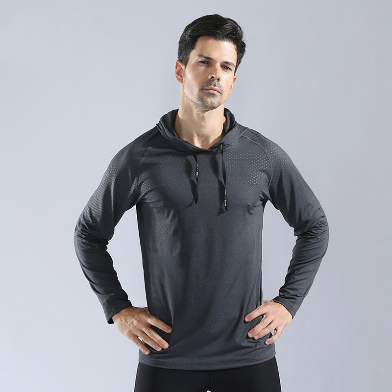 Men's Running Undershirt Gym Fitness Tight Hoodie Soccer Training T-Shirt Jogging Hooded Quick Dry Breathable Sports Clothing