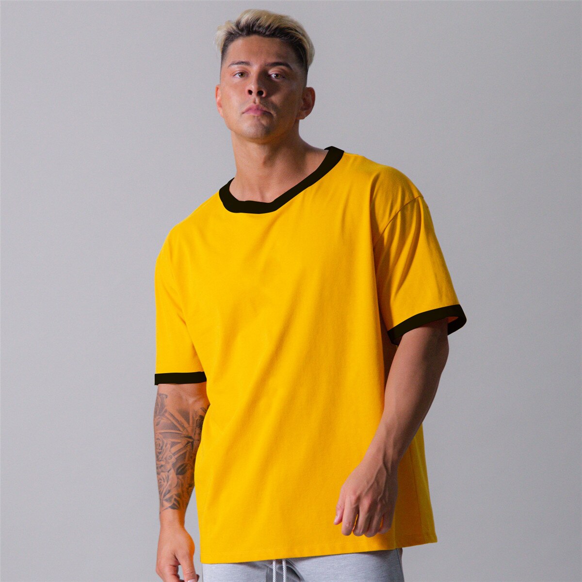 Fashion Casual Loose T-shirt Men Cotton Fitness Workout Short Sleeve Shirt Male Gym Sports Tee Tops Summer Training Clothing