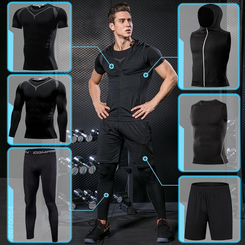 Men's Tight Sports Suit Gym Fitness Compression Tracksuit Running Sport Set Jogging Sportwear Workout Sports Clothing Rash Guard