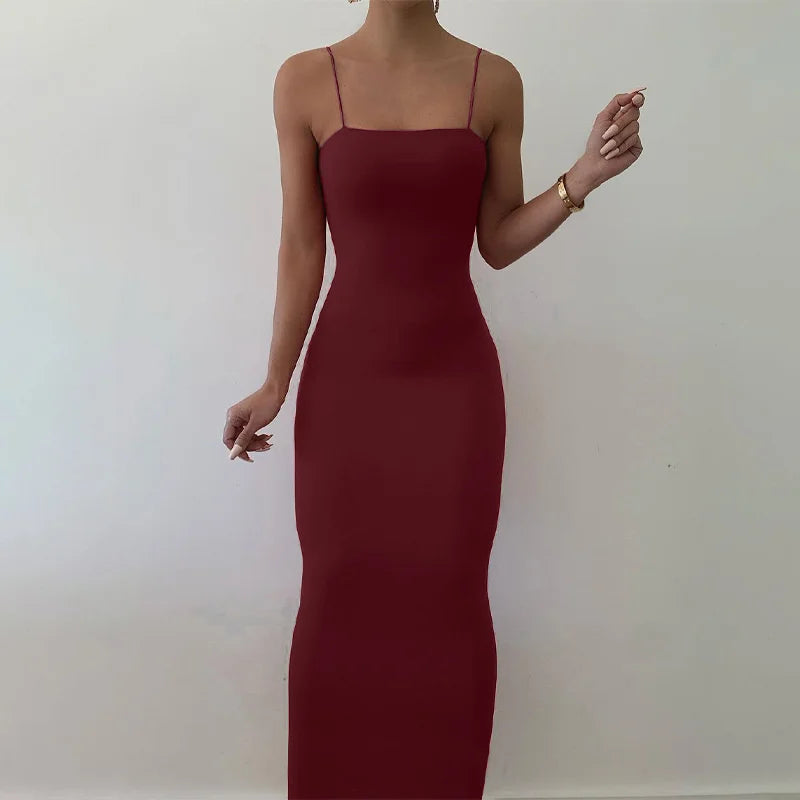 Sexy Spaghetti Strap Long Dress Women Summer Bandage Bodycon Dresses 2021 Female Black Sleeveless Night Party Vestidos