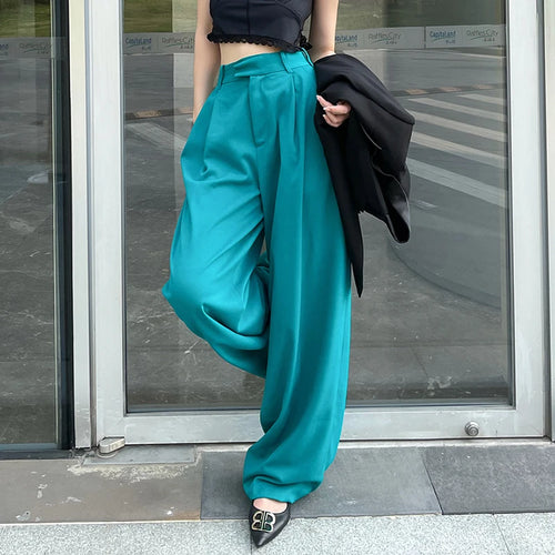 Load image into Gallery viewer, Minimalist Solid Wide Leg Pants For Women High Waist Straight Casual Loose Black TrousersFemale Fashion
