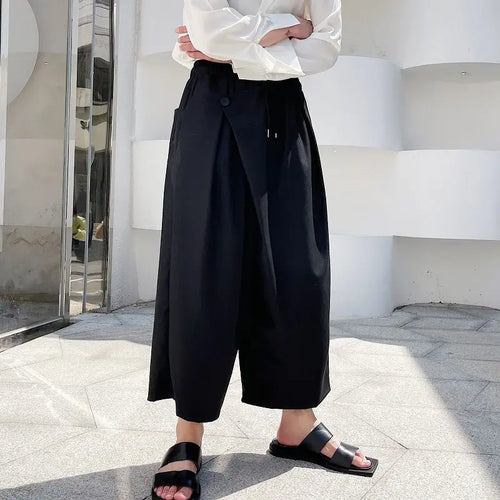 Load image into Gallery viewer, Summer Loose Wide Leg Pants For Men Japan Korean Trend Temperament Fashionable Black Ankle Length Pants 9Y6986
