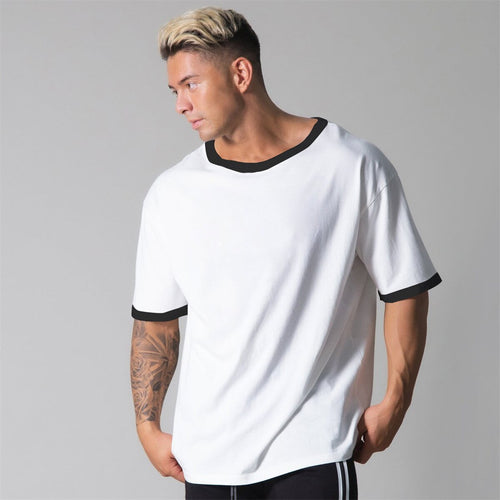 Load image into Gallery viewer, Fashion Casual Loose T-shirt Men Cotton Fitness Workout Short Sleeve Shirt Male Gym Sports Tee Tops Summer Training Clothing
