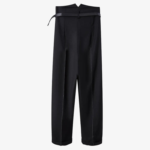 Load image into Gallery viewer, Black Pleated Pants For Women High Waist Sashes Straight Wide Leg Trousers Female Fashion Clothing
