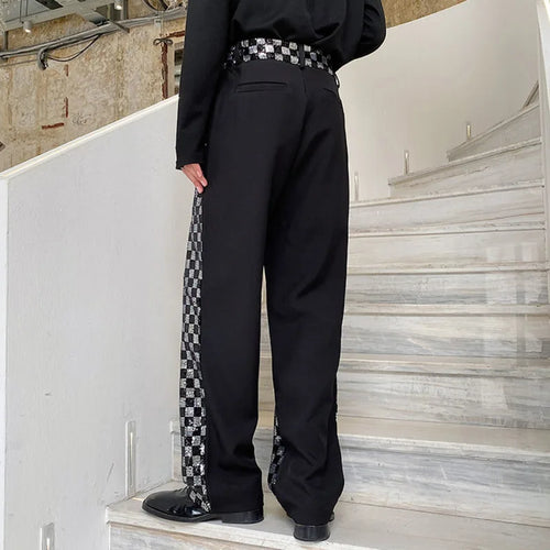 Load image into Gallery viewer, Men&#39;s Niche Black And White Checkered Sequin Patchwork Men&#39;s Long Pants Straight Wide Leg Design Chic Trousers Korean Y9982
