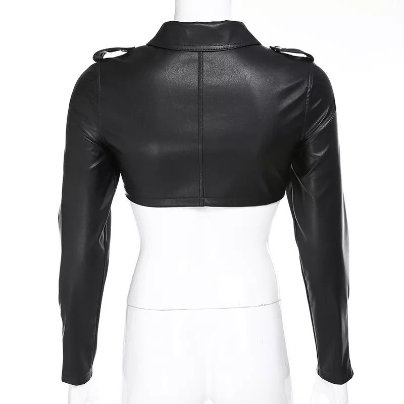 Street Motorcycle Faux Leather Jacket Women Zipper Cropped Jacket Coat Outerwear Autumn Basic Jackets Ladies Cardigan