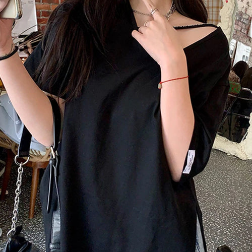 Load image into Gallery viewer, Summer Black O-neck T-shirt Women Fashion Short Sleeve Ladies Casual Clothing White Letter Print Tee Tops Female
